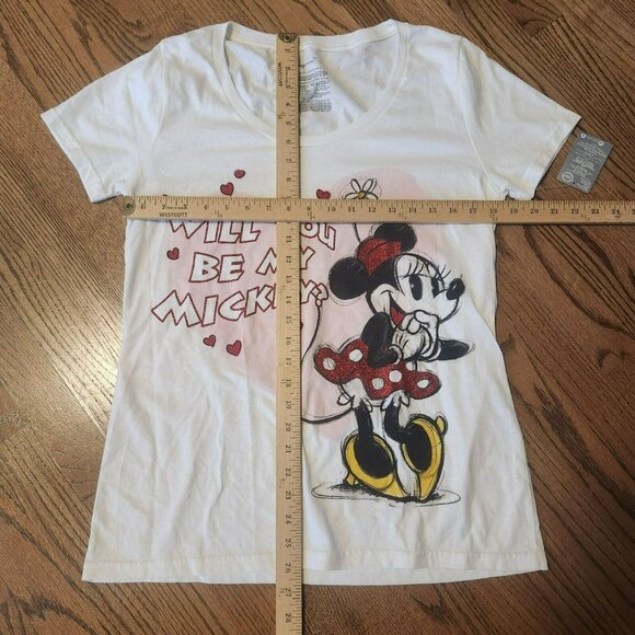 Disney Minnie Mouse Heart "Will You Be My Mickey?" Graphic Womens T-Shirt Size L - Picture 10 of 12